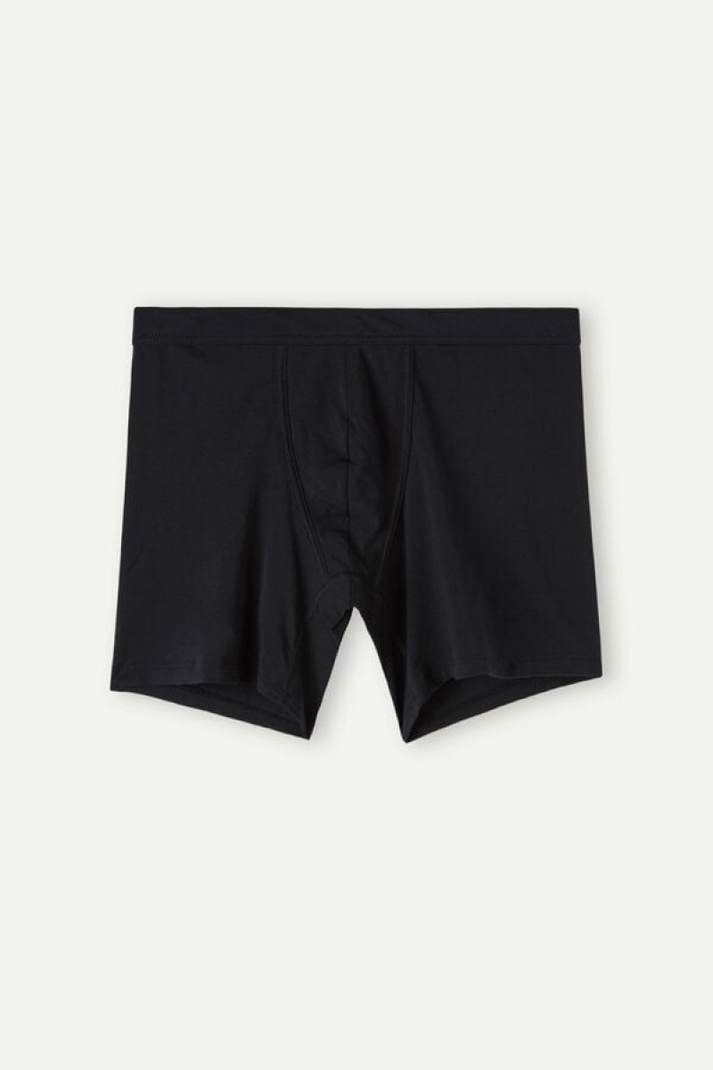 Intimissimi Long in Stretch Supima® Cotton Men's Boxer Black | USA 2631ISZ