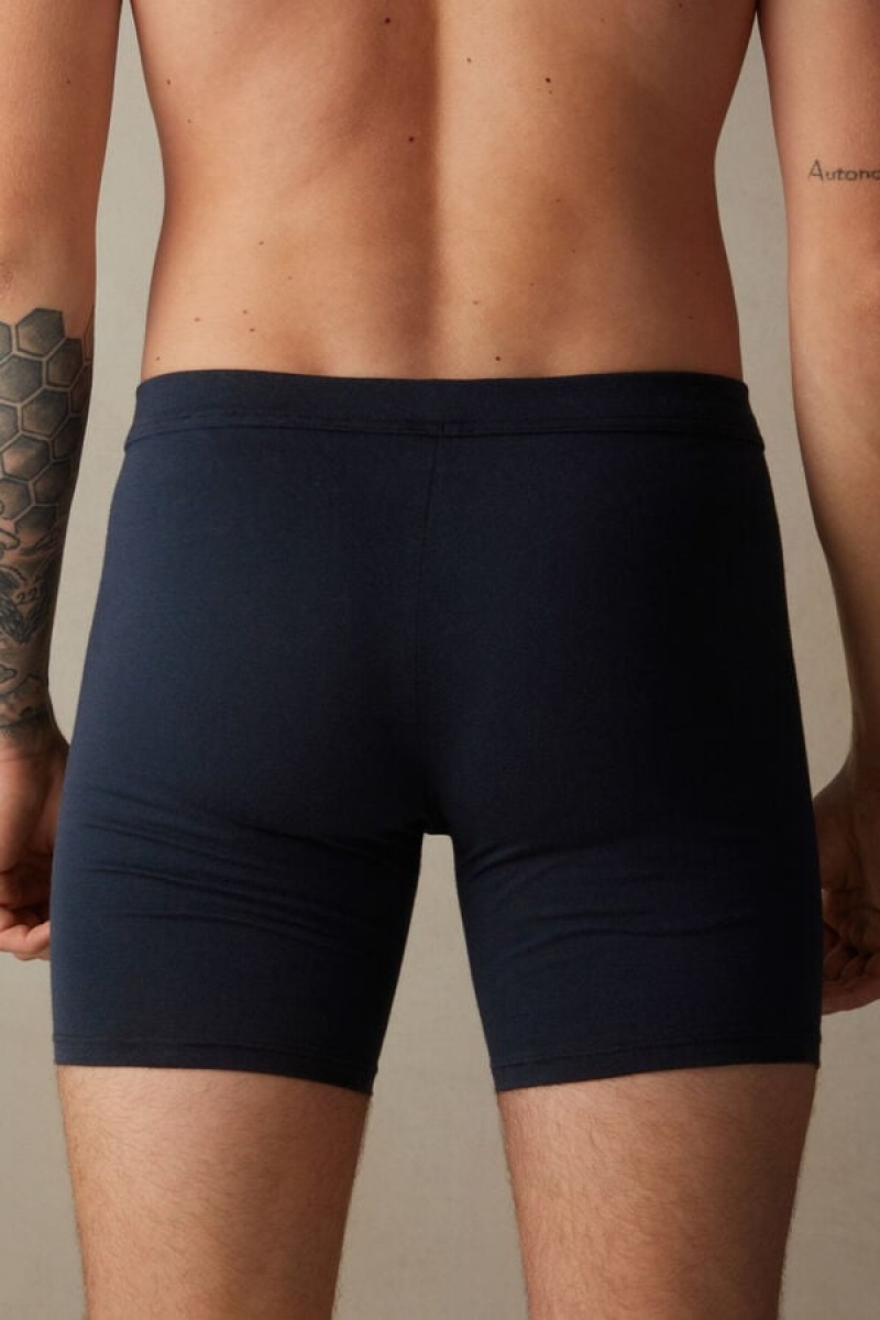 Intimissimi Long in Stretch Supima® Cotton Men's Boxer Blue | USA 2632UTX