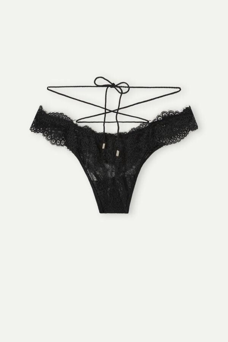 Intimissimi Loosen Heartstrings ‘80s Style Brazilian Women's Panties Black | USA 2507QZM