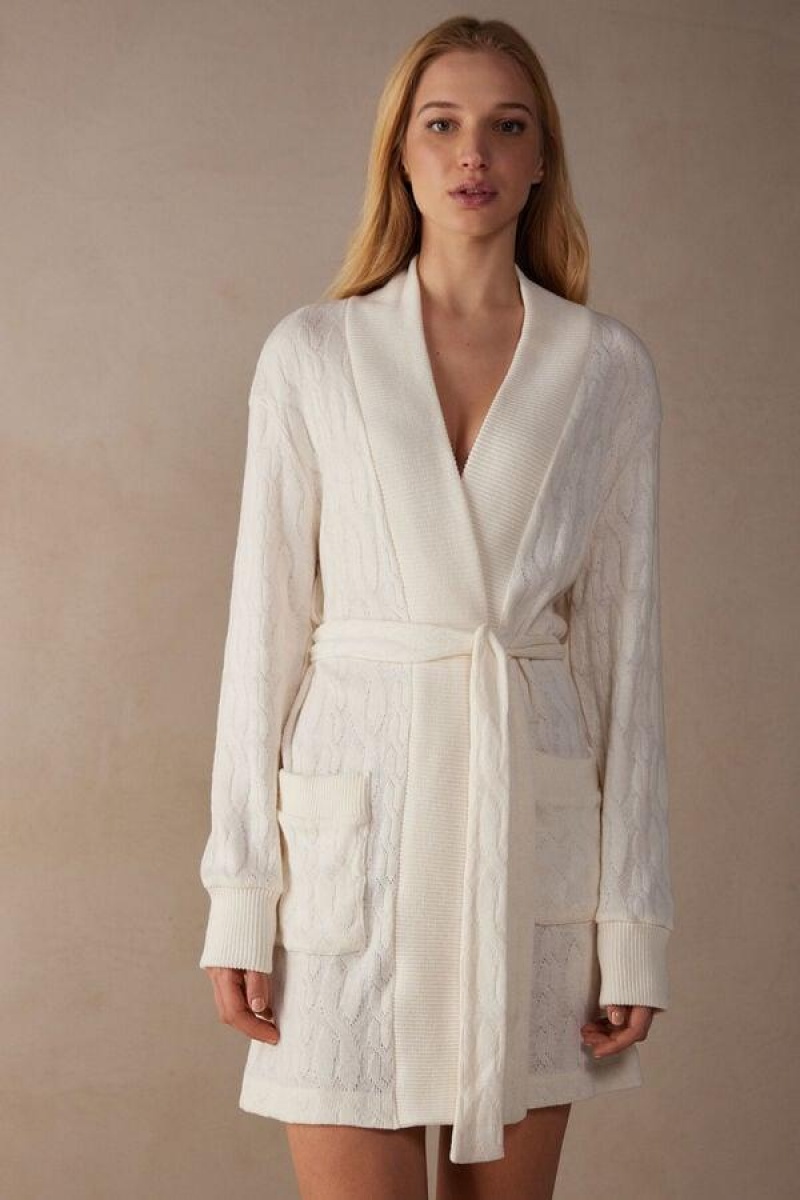 Intimissimi Lost in Fields Braided Robe Women\'s Pajamas White | USA 2196GLQ