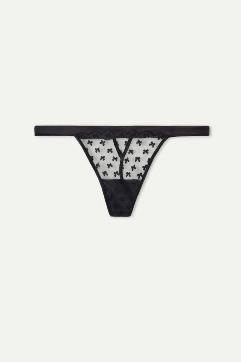 Intimissimi Love Cadeau String Thong Women's Panties Black | USA 2249HKW