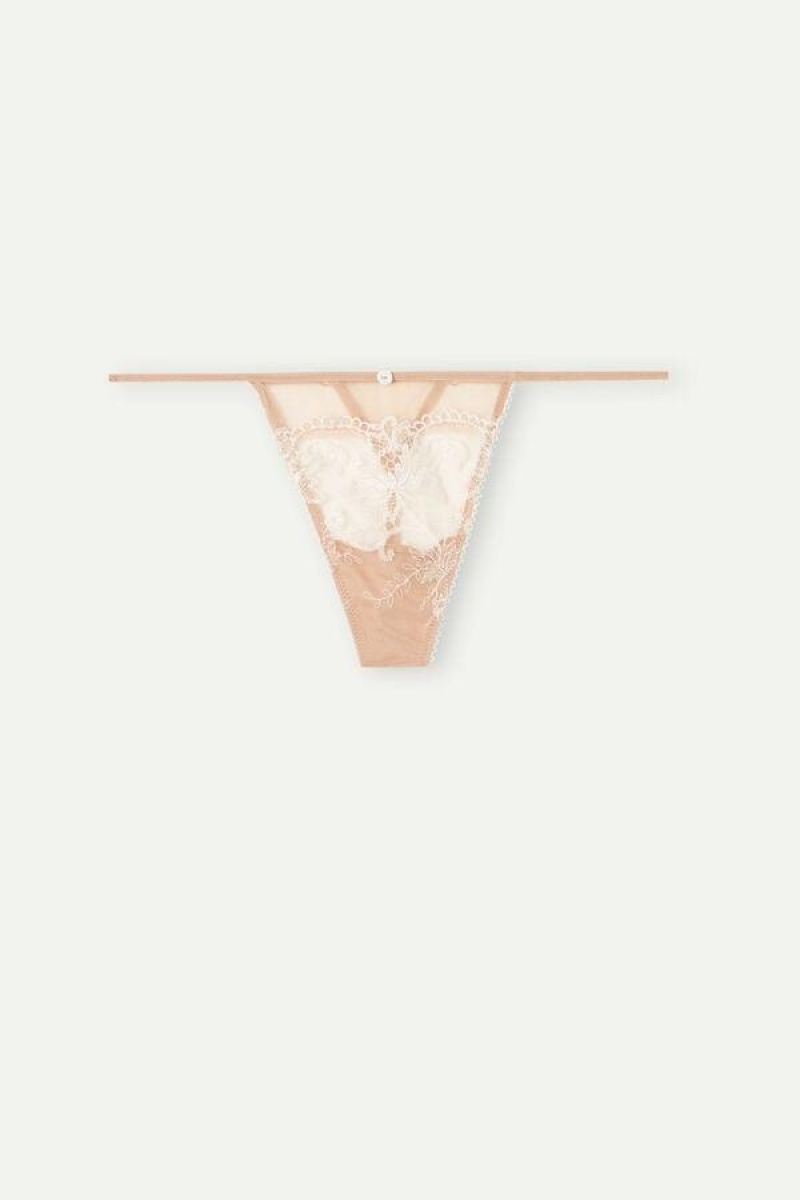 Intimissimi Lovely Day String Thong Women's Panties Beige | USA 2272DNN