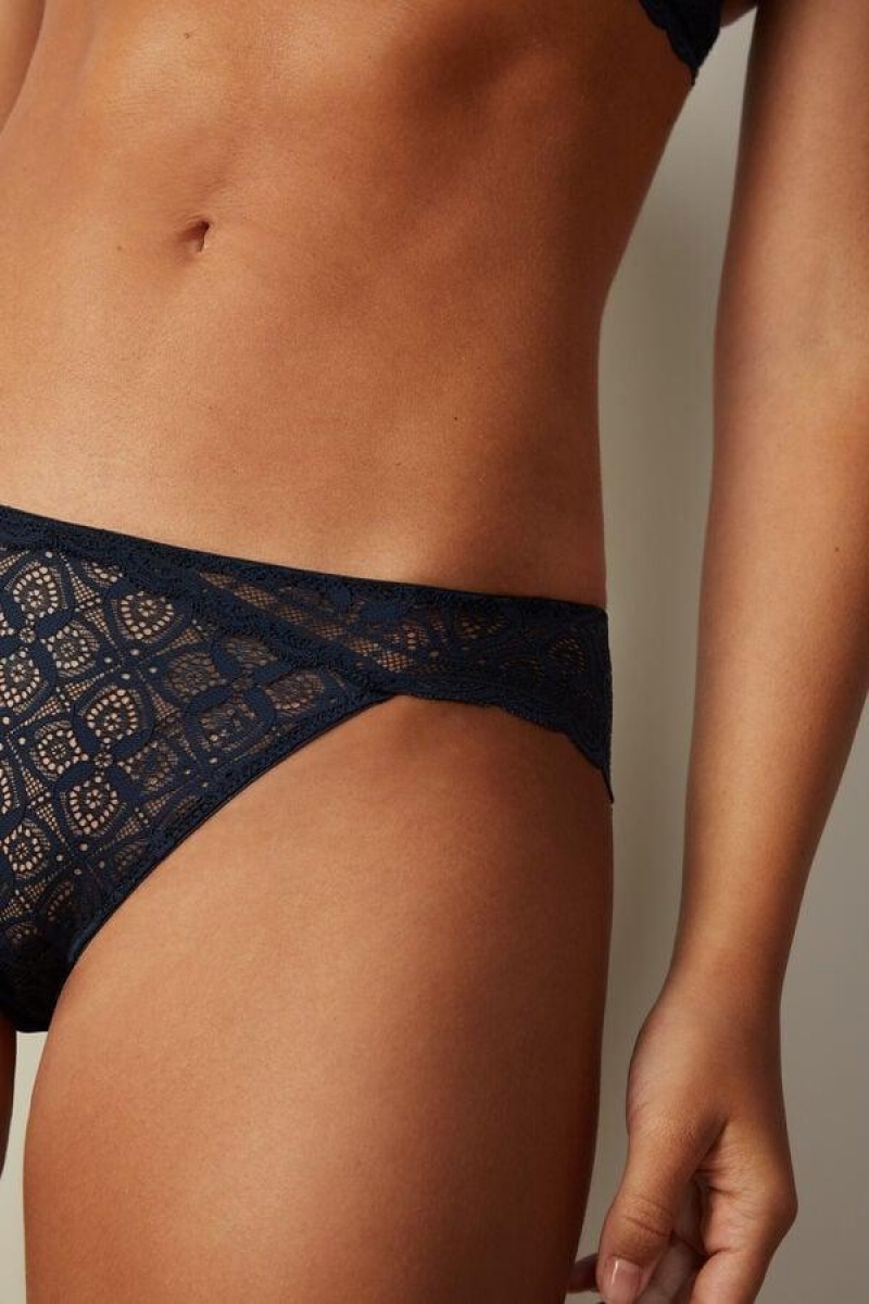 Intimissimi Low Rise Lace Women's Panties Blue | USA 2430MAQ