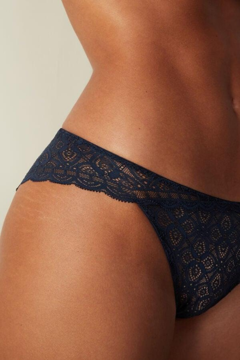 Intimissimi Low Rise Lace Women's Panties Blue | USA 2430MAQ