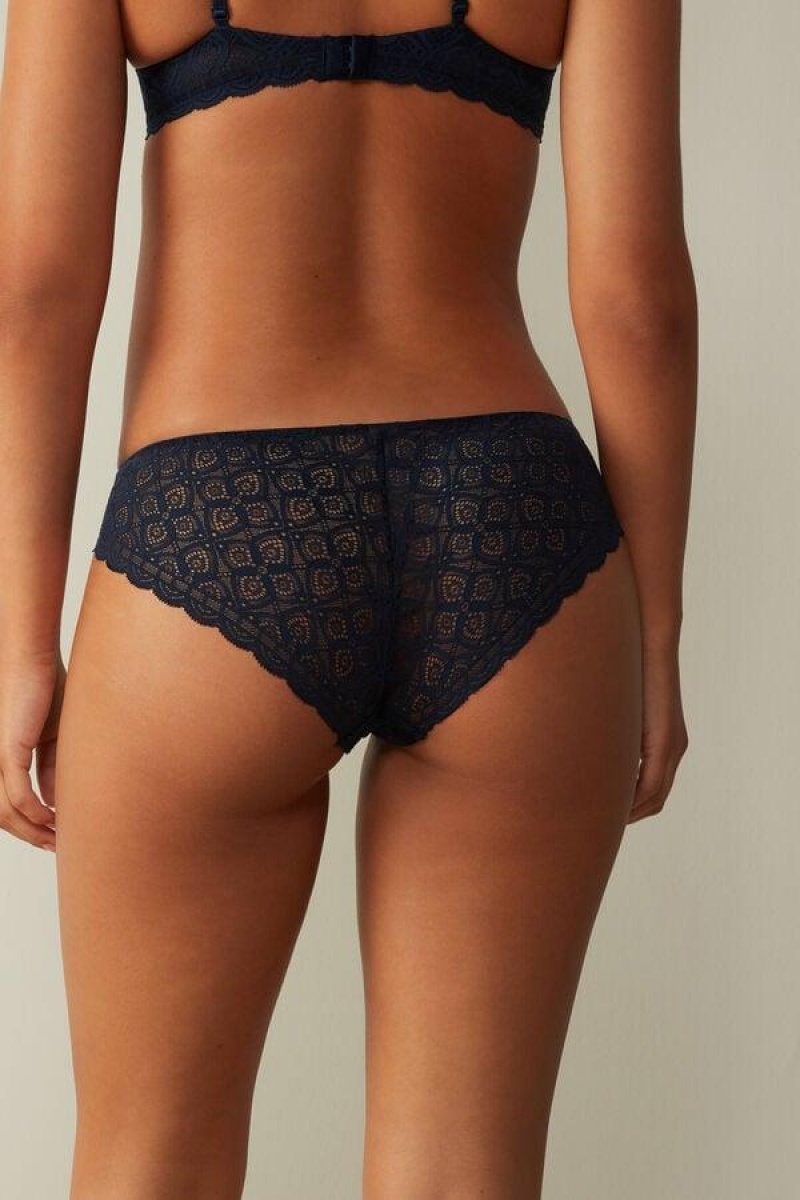 Intimissimi Low Rise Lace Women's Panties Blue | USA 2430MAQ