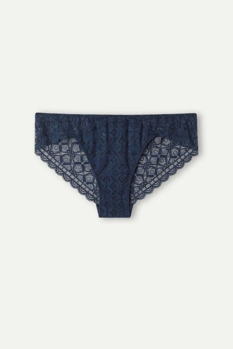 Intimissimi Low Rise Lace Women's Panties Blue | USA 2430MAQ