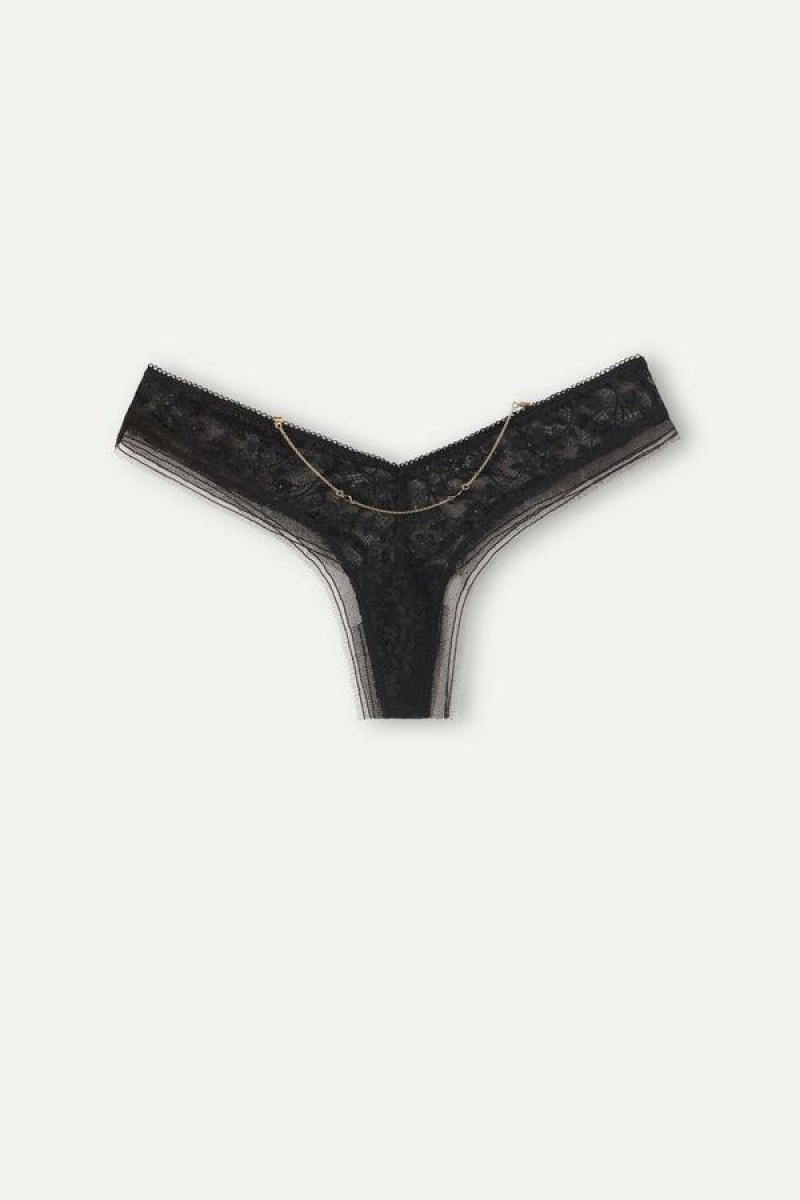 Intimissimi Luxury Treats ‘80s Style Brazilian Women's Panties Black | USA 2501UTZ