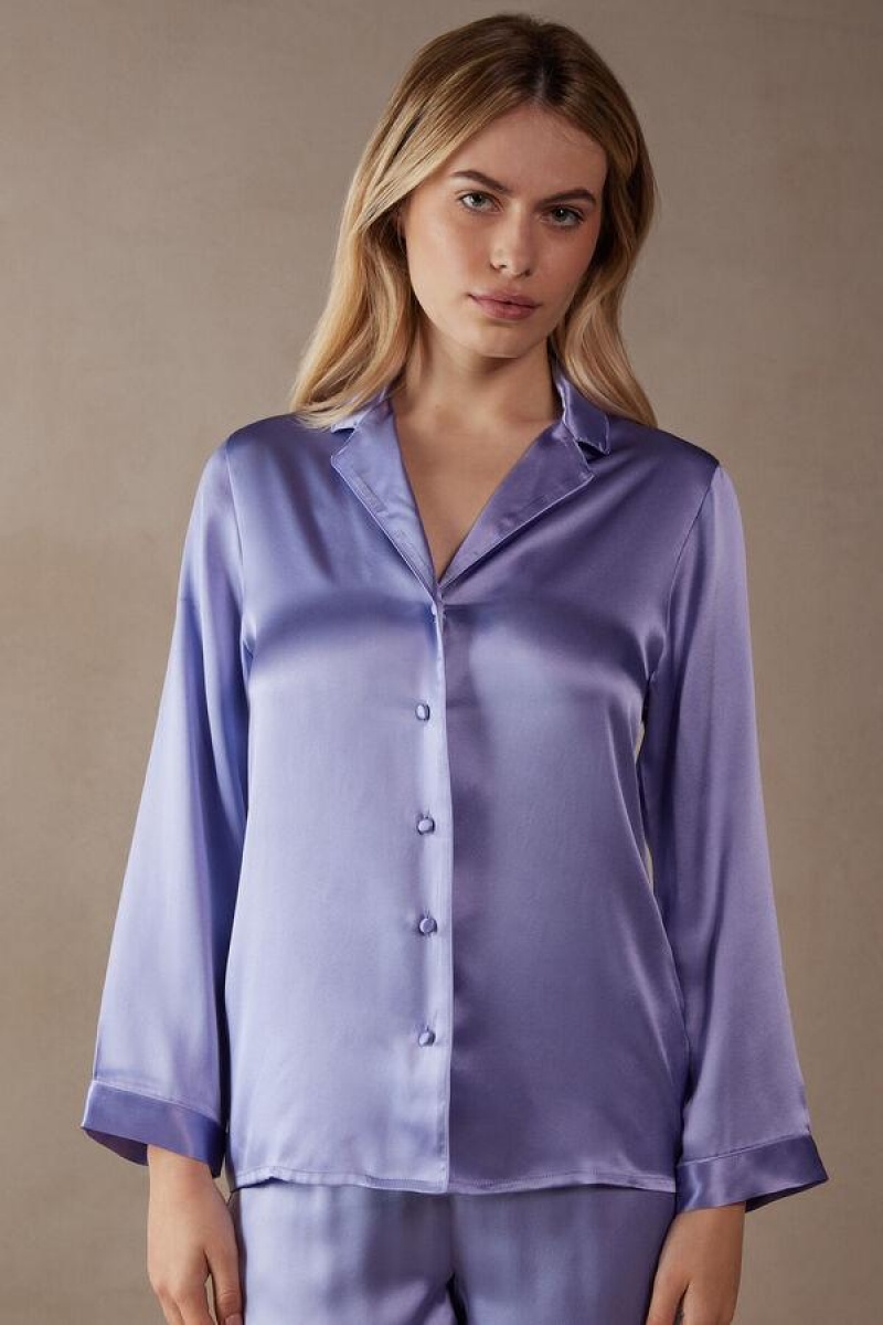 Intimissimi Mannish-Cut Jacket in Silk Satin Women\'s Pajamas Lavender | USA 2016JJE