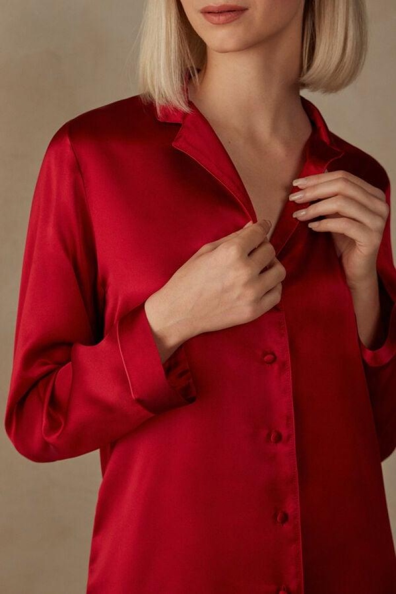 Intimissimi Mannish-Cut Jacket in Silk Satin Women's Pajamas Red | USA 2020XFU