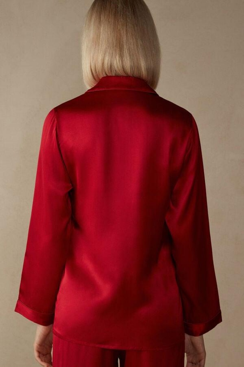 Intimissimi Mannish-Cut Jacket in Silk Satin Women's Pajamas Red | USA 2020XFU