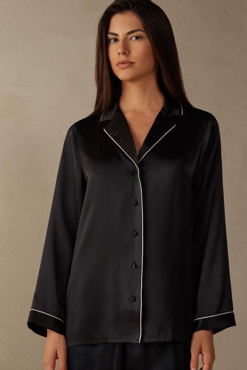 Intimissimi Mannish-Cut Jacket in Silk Satin Women\'s Pajamas Black | USA 2024NBA