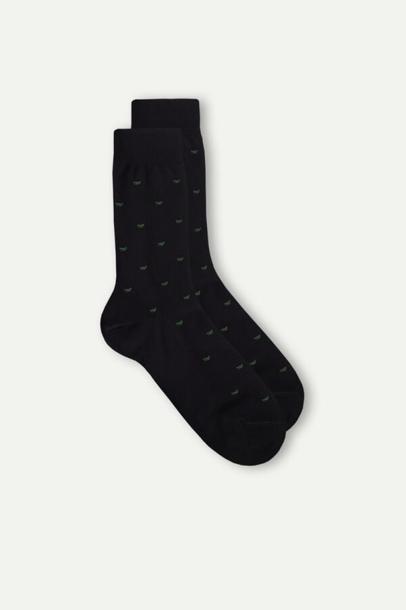 Intimissimi Men’s Short in Patterned Lisle Cotton Men\'s Socks Black | USA 2838FML