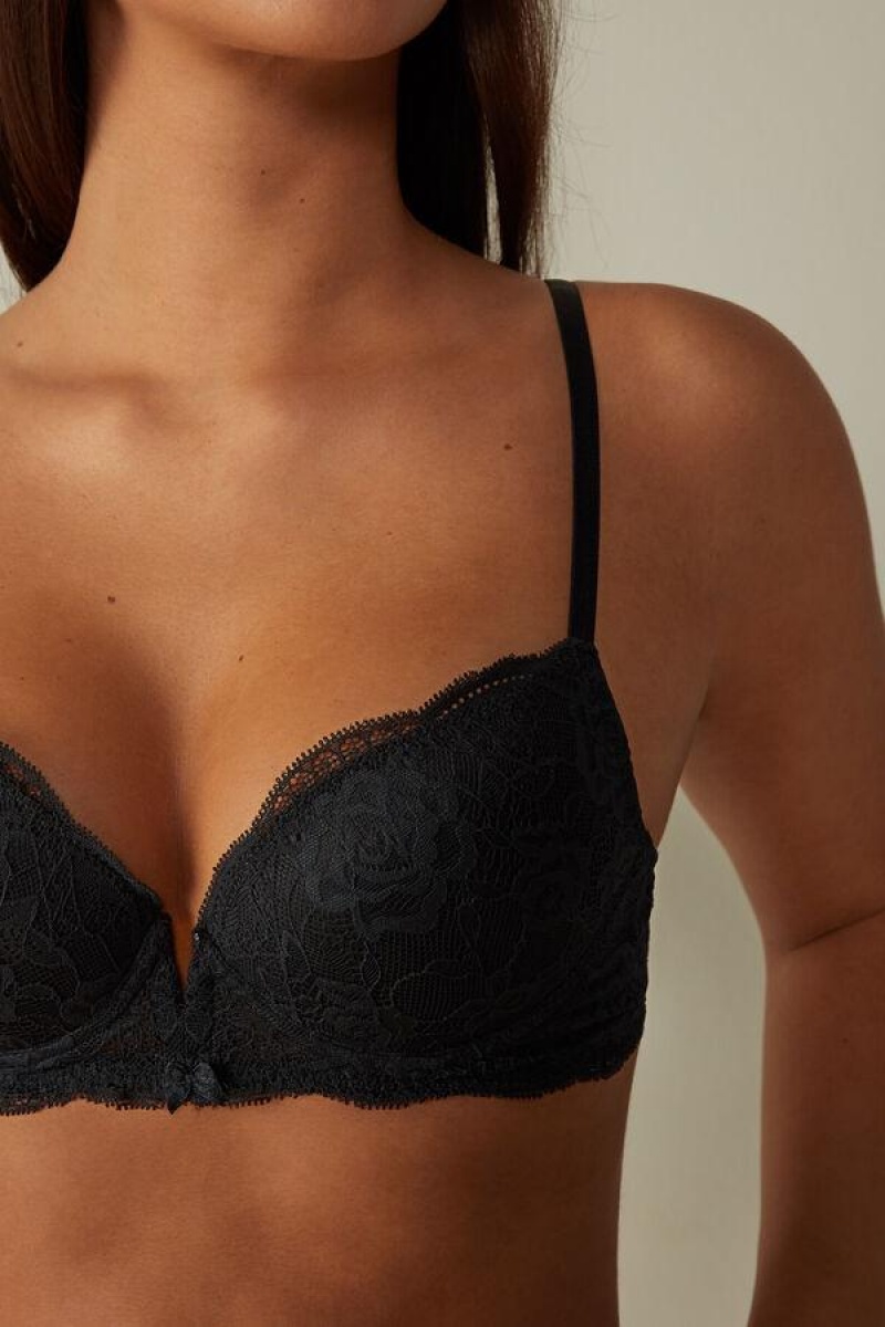 Intimissimi Mia Lace Super Push-Up Women's Bras Black | USA 1337FMM