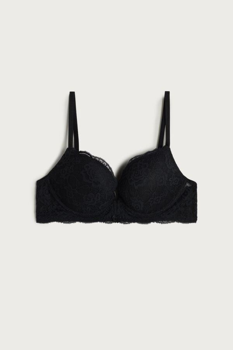 Intimissimi Mia Lace Super Push-Up Women's Bras Black | USA 1337FMM