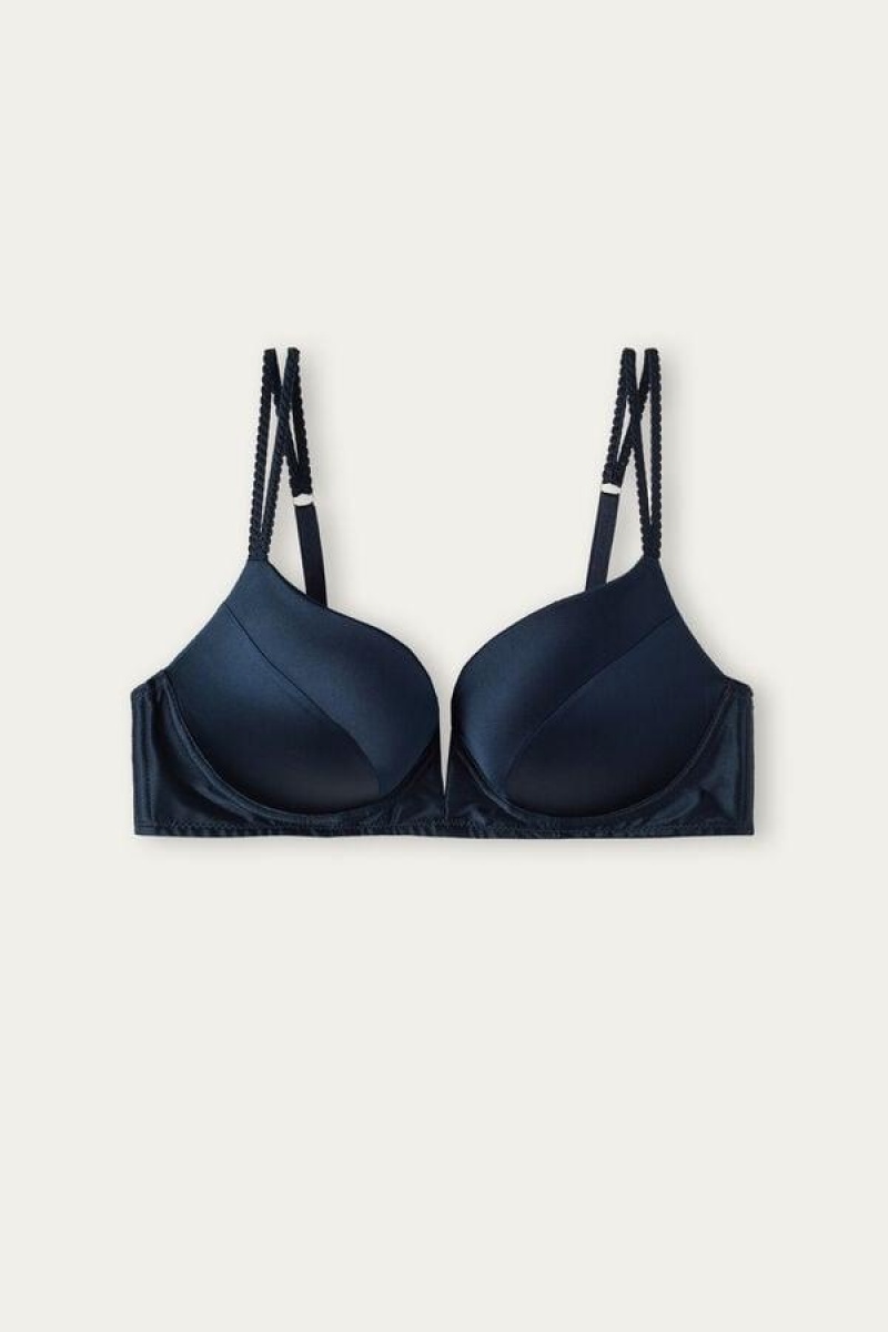 Intimissimi Mia Silk Super Push-Up Women's Bras Blue | USA 1306ORX