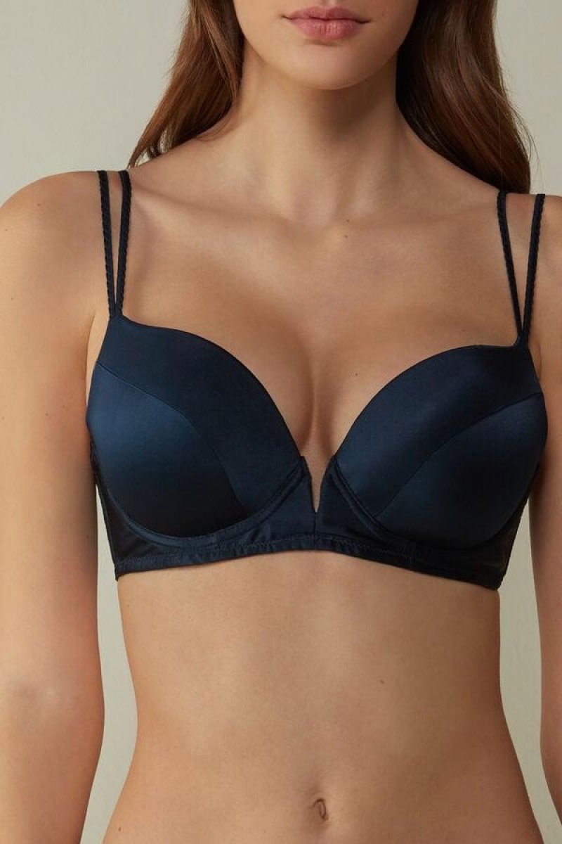 Intimissimi Mia Silk Super Push-Up Women\'s Bras Blue | USA 1306ORX