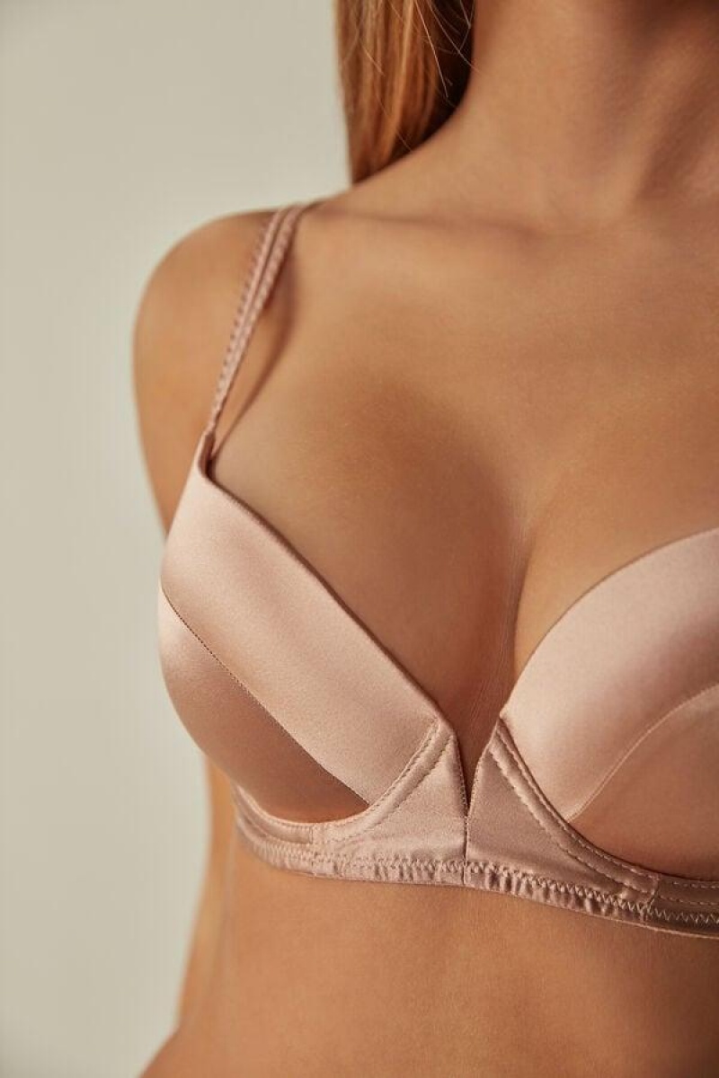 Intimissimi Mia Silk Super Push-Up Women's Bras Pink | USA 1329YUK