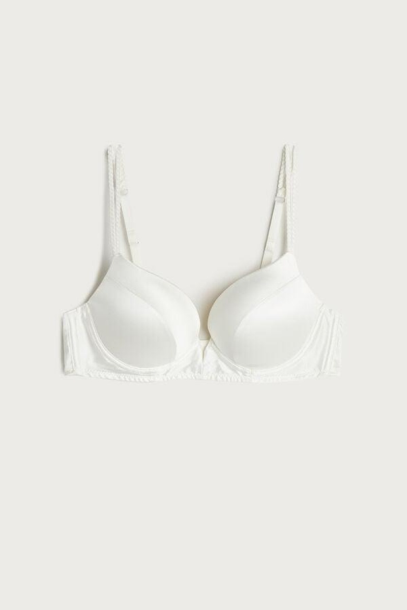 Intimissimi Mia Silk Super Push-Up Women's Bras White | USA 1331ISZ