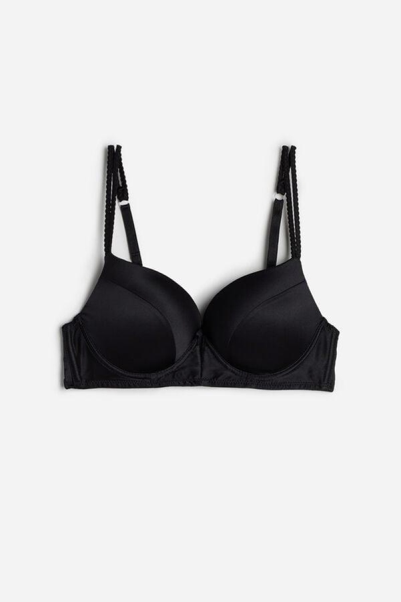 Intimissimi Mia Silk Super Push-Up Women's Bras Black | USA 1332ORX