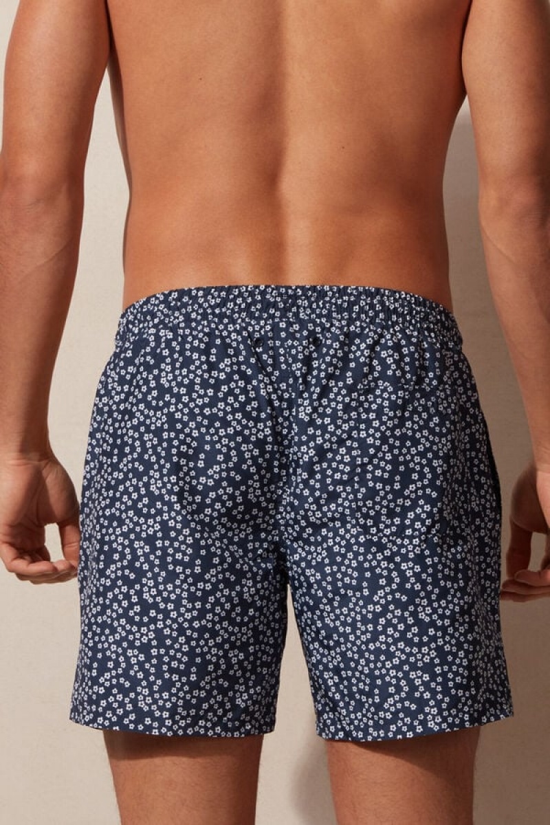 Intimissimi Micro Flower Print Men's Swim Trunks Blue | USA 2738HKV