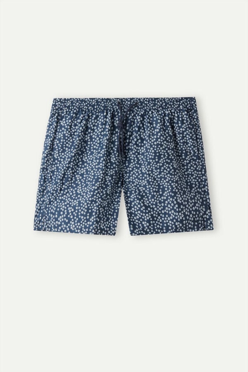 Intimissimi Micro Flower Print Men's Swim Trunks Blue | USA 2738HKV