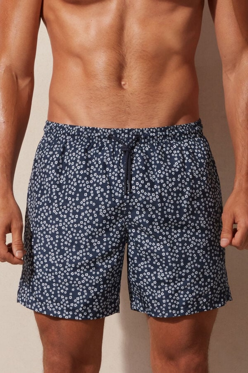 Intimissimi Micro Flower Print Men\'s Swim Trunks Blue | USA 2738HKV