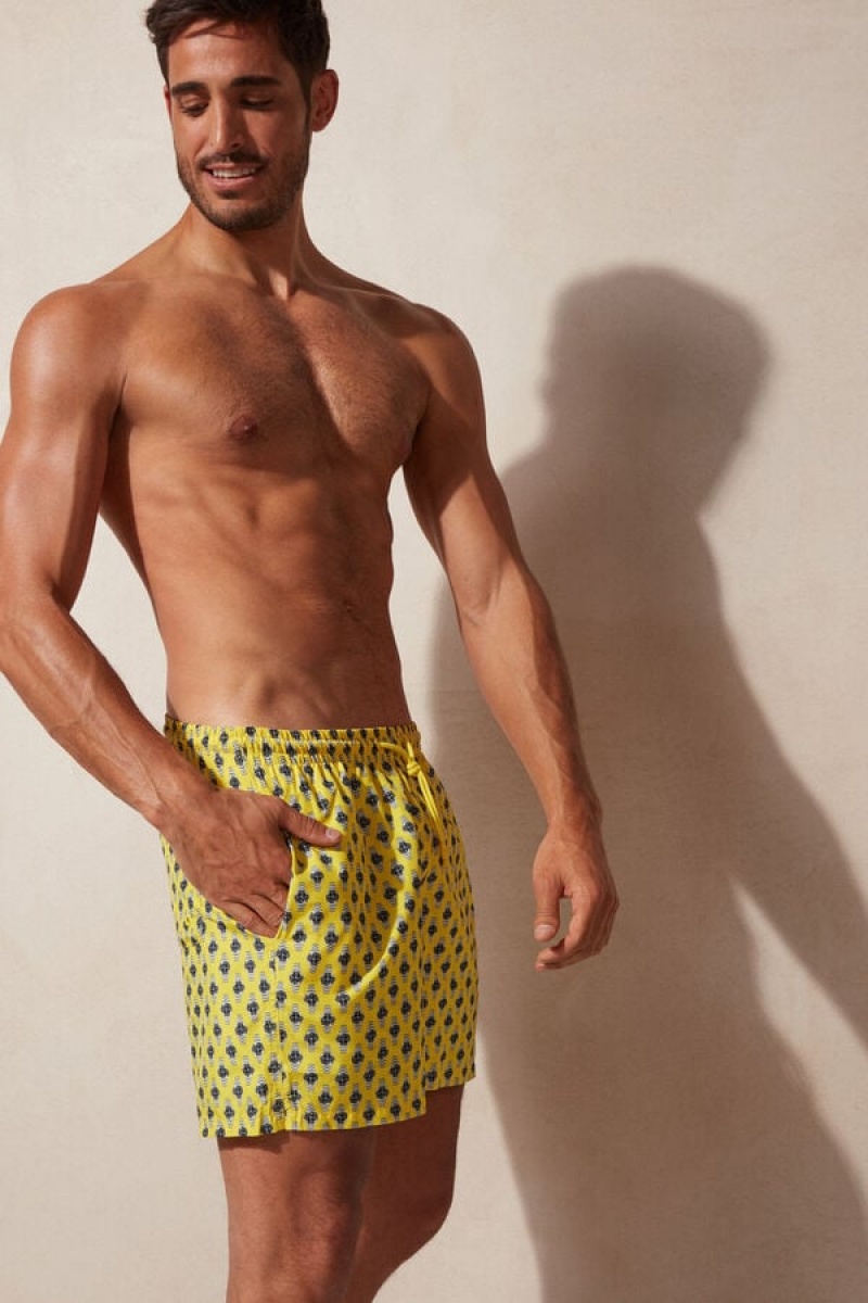 Intimissimi Micro Watch Print Men's Swim Trunks Yellow | USA 2764HKV