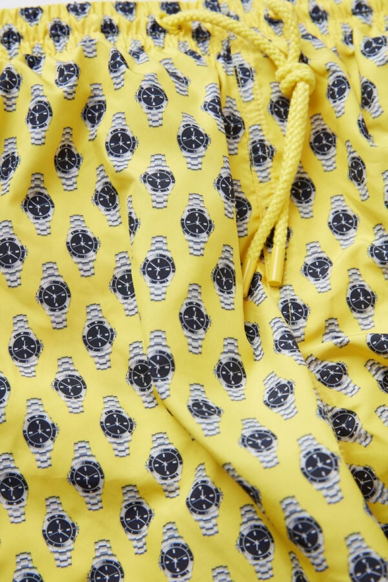 Intimissimi Micro Watch Print Men's Swim Trunks Yellow | USA 2764HKV