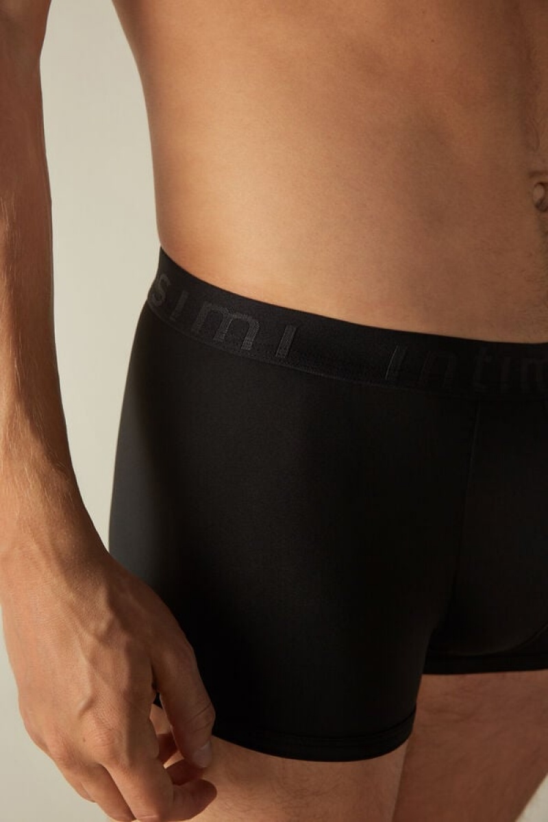 Intimissimi Microfiber Logo Shorts Men's Boxer Black | USA 2611QZM