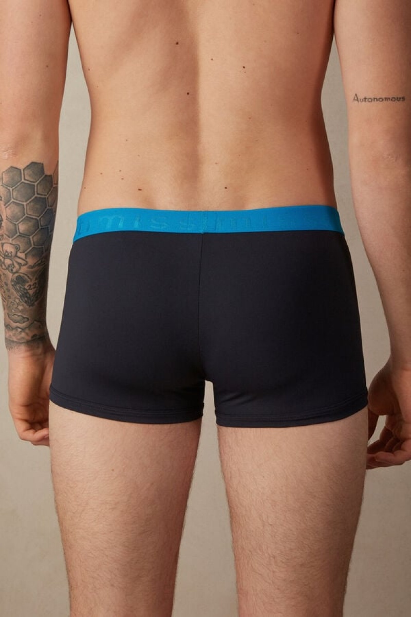 Intimissimi Microfiber Logo Shorts Men's Boxer Black / Blue | USA 2641HKR