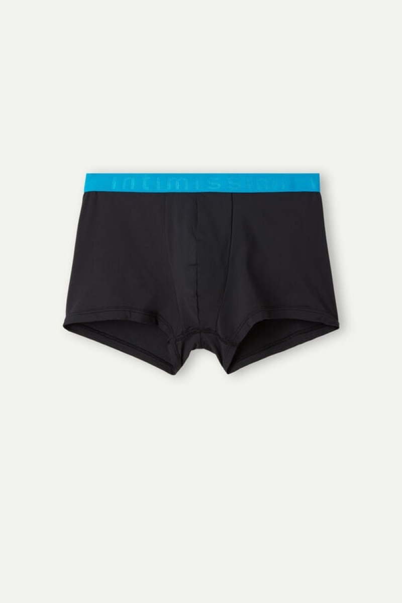 Intimissimi Microfiber Logo Shorts Men's Boxer Black / Blue | USA 2641HKR