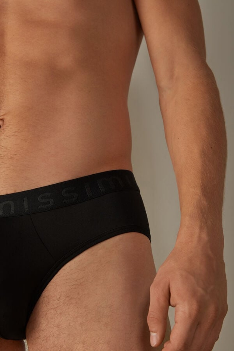 Intimissimi Microfiber with Logo Detail Men's Briefs Black | USA 2670DNU