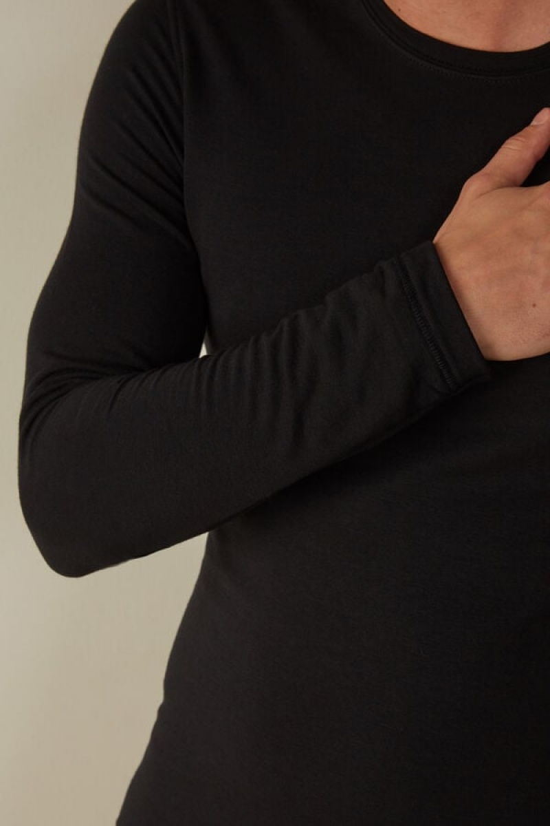 Intimissimi Modal-Cashmere Top Men's Long Sleeve Black | USA 2935YUS