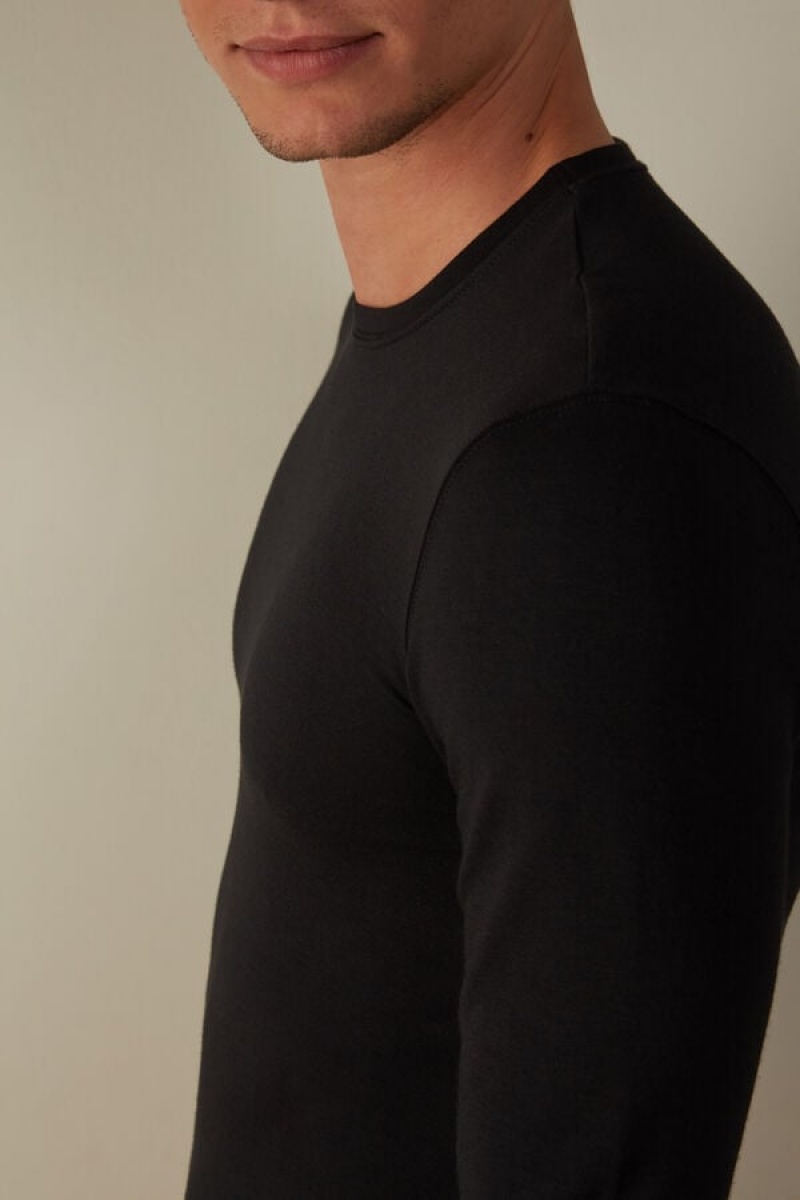 Intimissimi Modal-Cashmere Top Men's Long Sleeve Black | USA 2935YUS