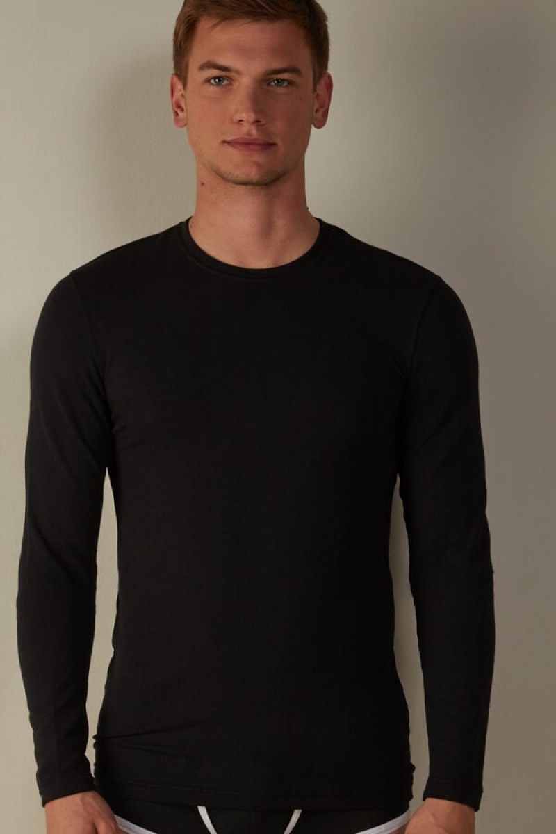 Intimissimi Modal-Cashmere Top Men\'s Long Sleeve Black | USA 2935YUS