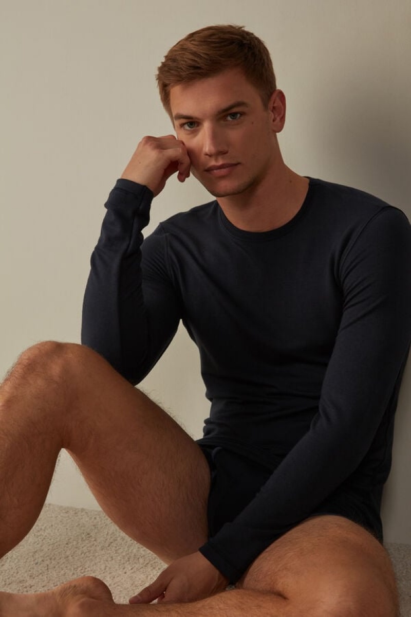 Intimissimi Modal-Cashmere Top Men's Long Sleeve Blue | USA 2936TVD