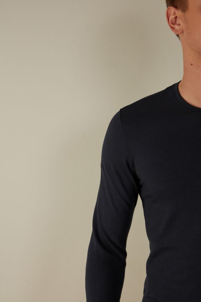 Intimissimi Modal-Cashmere Top Men's Long Sleeve Blue | USA 2936TVD