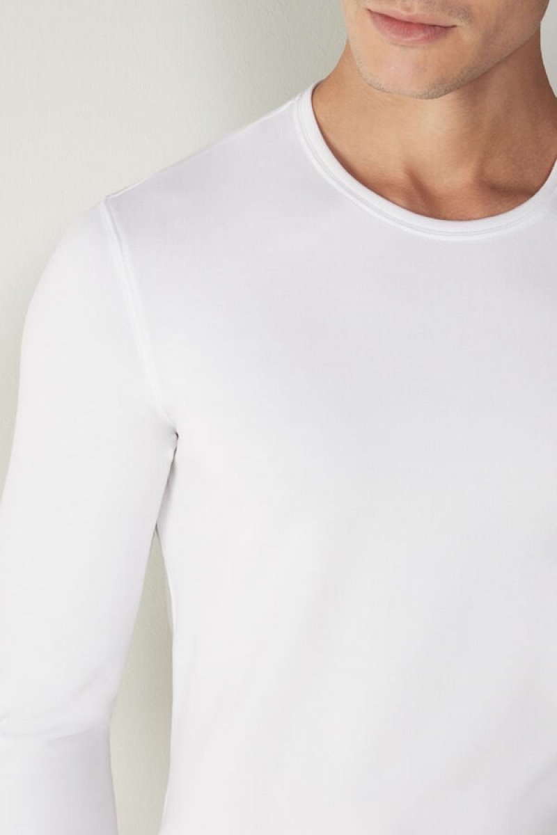 Intimissimi Modal-Cashmere Top Men's Long Sleeve White | USA 2948LHN