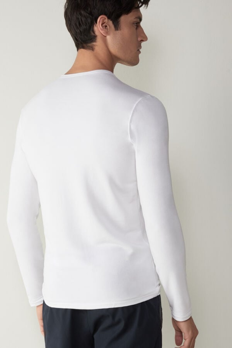 Intimissimi Modal-Cashmere Top Men's Long Sleeve White | USA 2948LHN