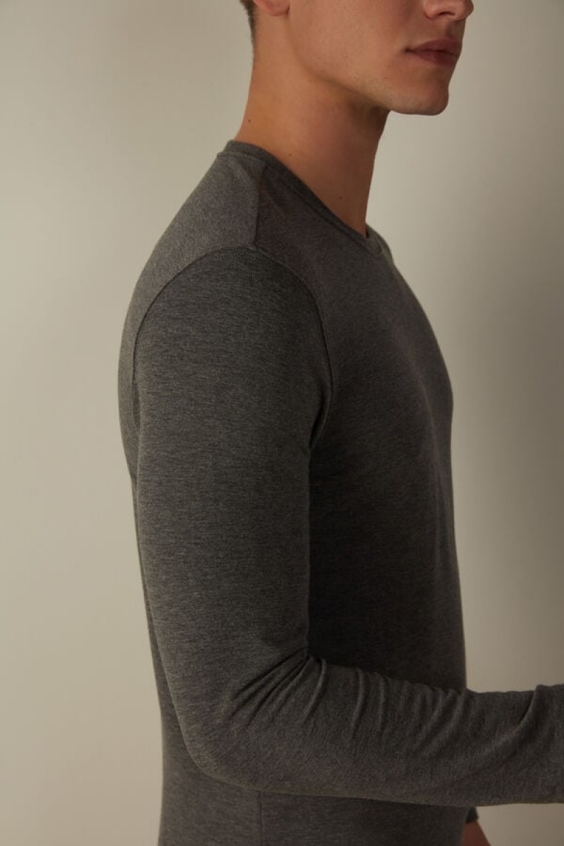 Intimissimi Modal-Cashmere Top Men's Long Sleeve Deep Grey | USA 2951HKW