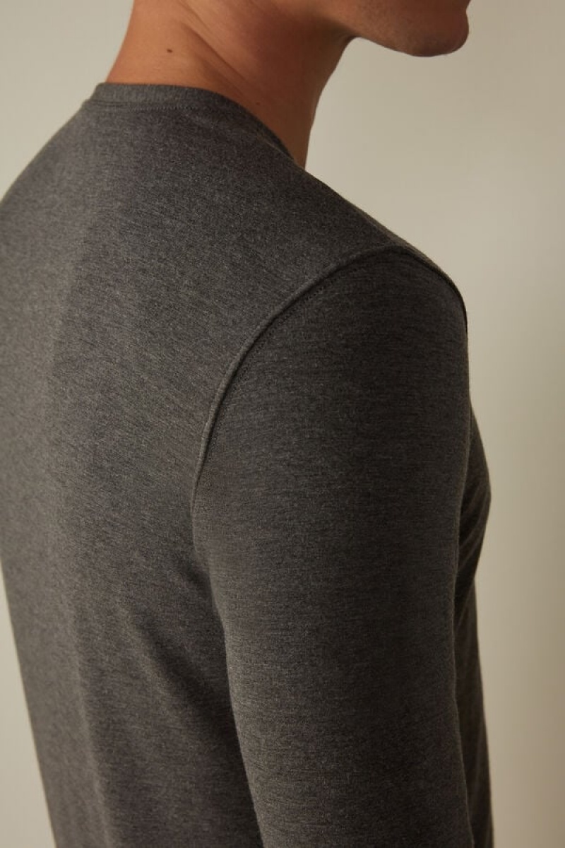 Intimissimi Modal-Cashmere Top Men's Long Sleeve Deep Grey | USA 2951HKW