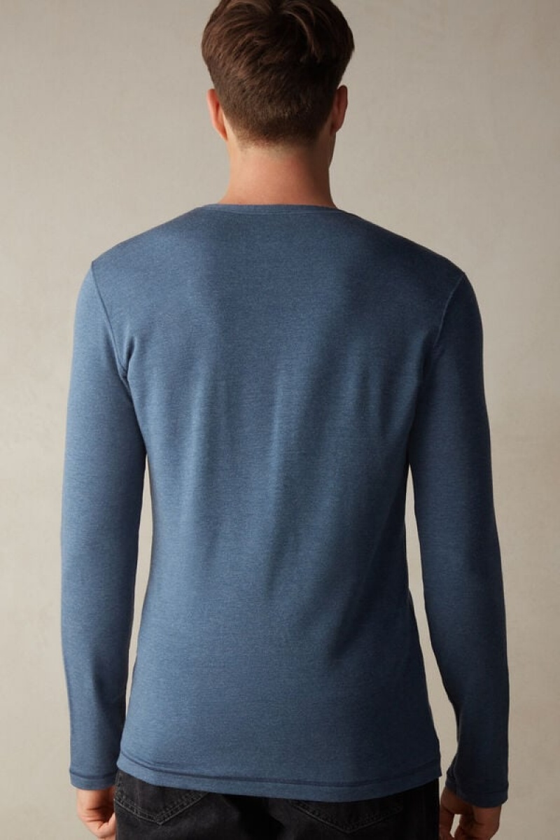 Intimissimi Modal-Cashmere Top Men's Long Sleeve Blue | USA 2962TVD