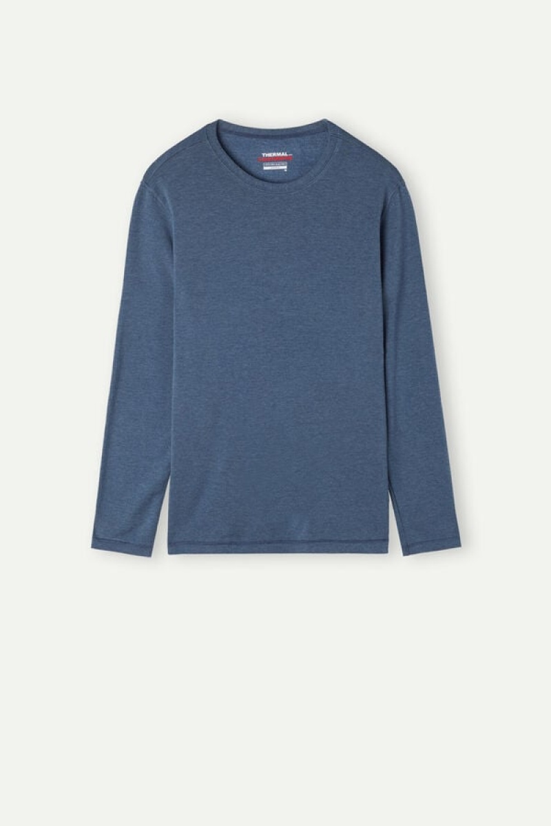 Intimissimi Modal-Cashmere Top Men's Long Sleeve Blue | USA 2962TVD