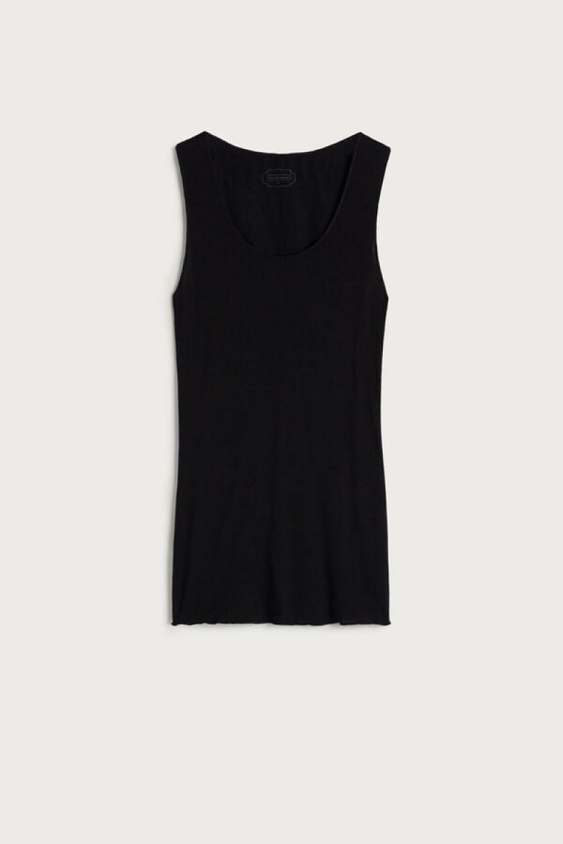 Intimissimi Modal Cashmere Ultralight Wide-Shoulder Women's Tank Top Black | USA 1686NBA