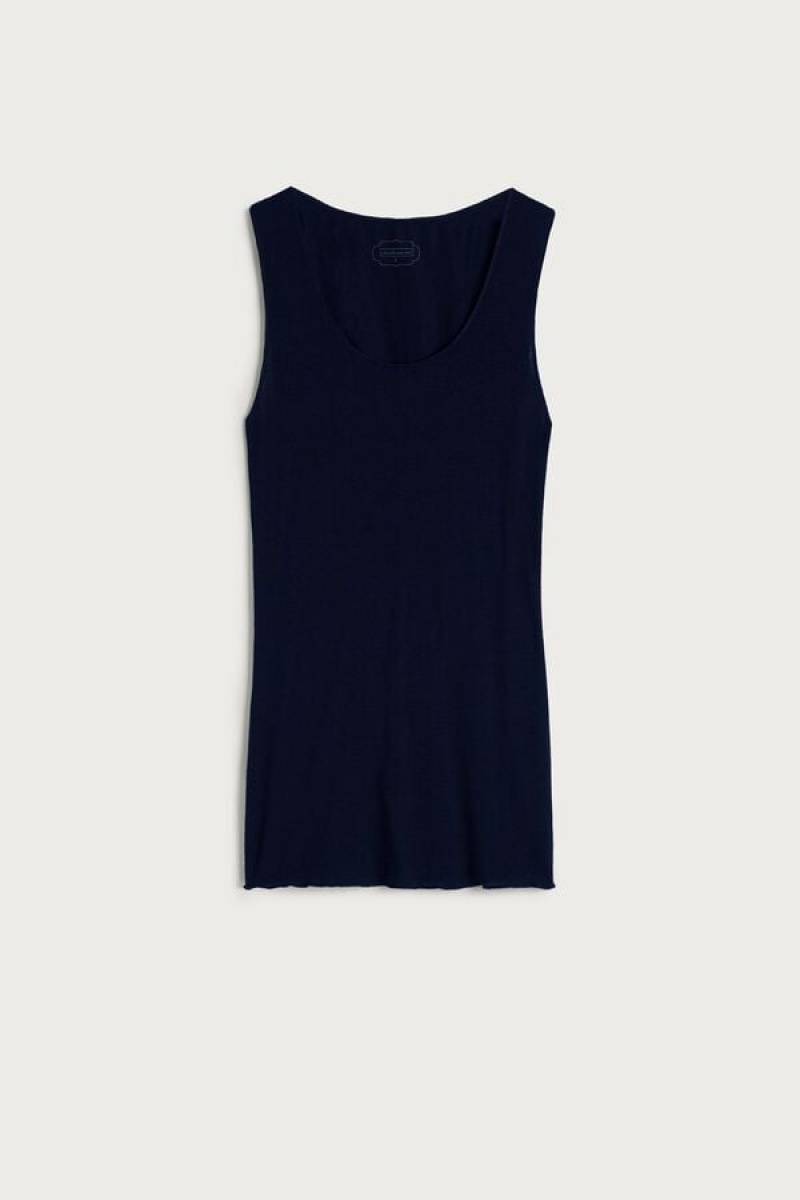 Intimissimi Modal Cashmere Ultralight Wide-Shoulder Women's Tank Top Blue | USA 1690EXG