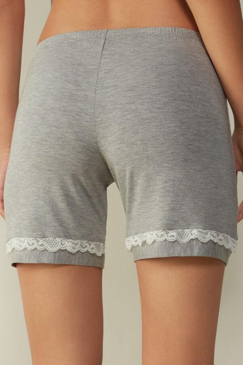 Intimissimi Modal Shorts with Lace Details Women's Pajamas Light Grey | USA 1999MAS