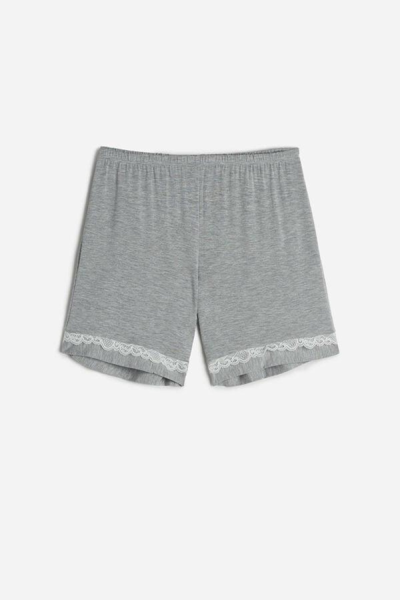 Intimissimi Modal Shorts with Lace Details Women's Pajamas Light Grey | USA 1999MAS