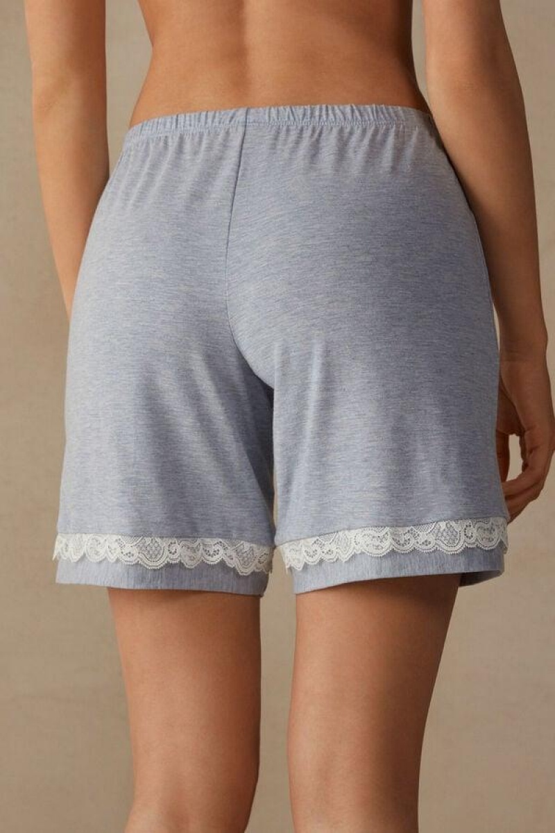 Intimissimi Modal Shorts with Lace Details Women's Pajamas Light Blue | USA 1988GLQ