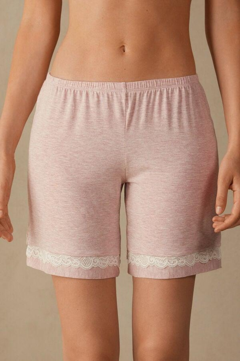 Intimissimi Modal Shorts with Lace Details Women\'s Pajamas Light Pink | USA 1989HKW