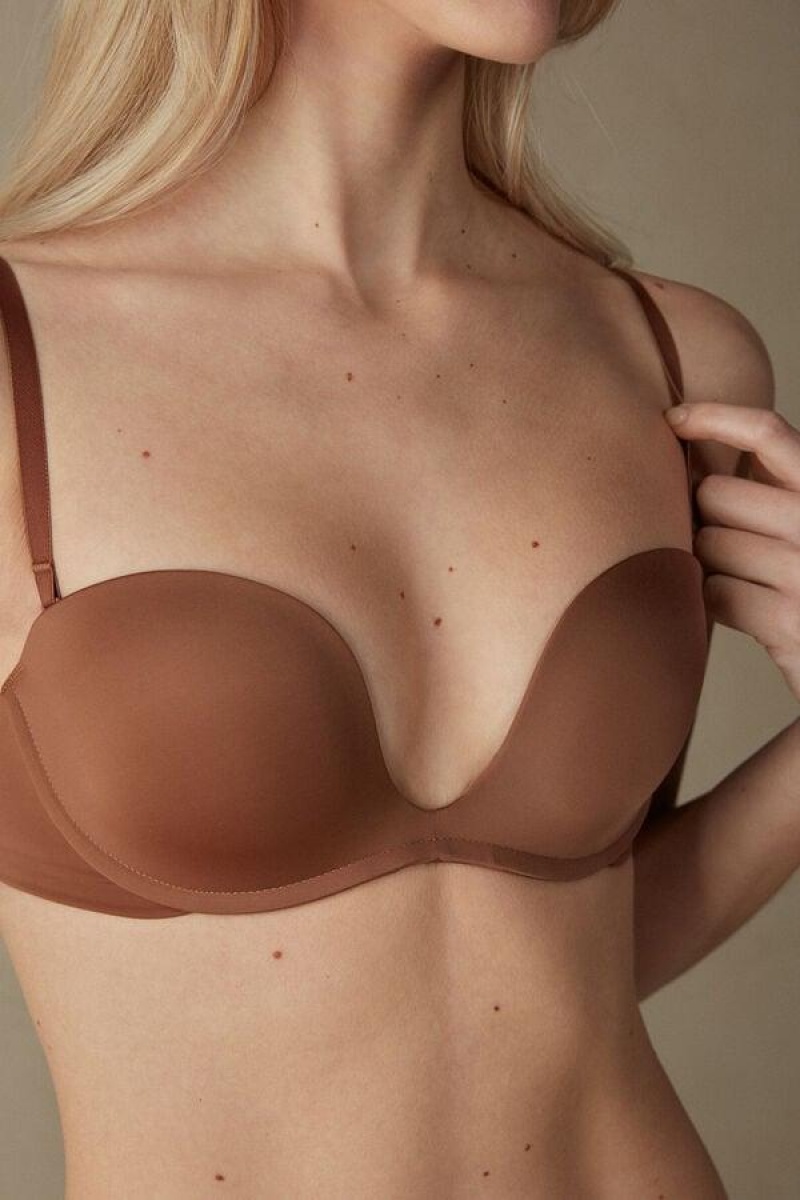 Intimissimi Monica Bandeau in Ultralight Microfiber Women's Bras Dark Beige | USA 1204APV